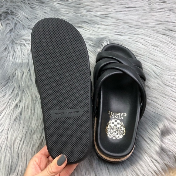 New Vince Camuto Chavelle Leather Criss Cross Platform Slide Sandals - Picture 6 of 9